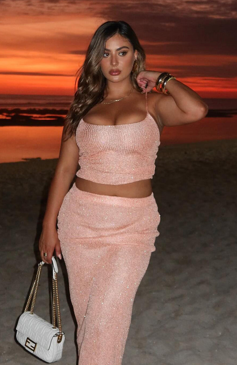Love Galore Sequin Knit Top Peach